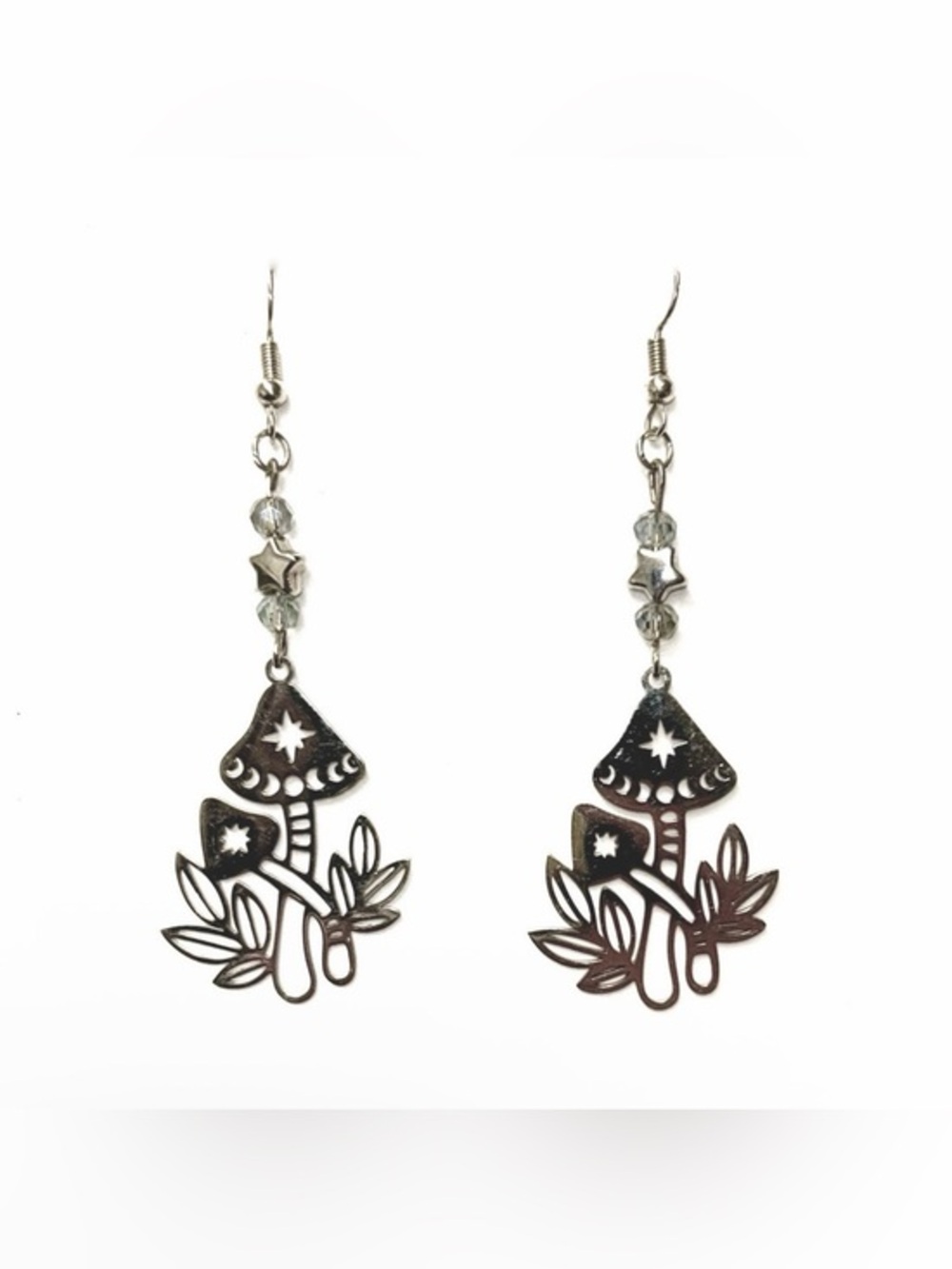 Silver Mushroom Dangle Earrings